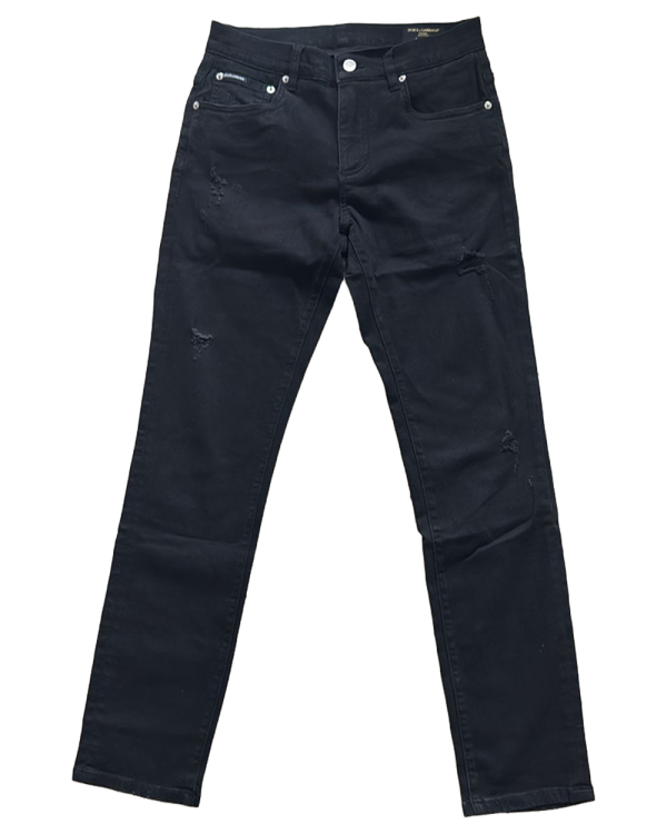 Dolce & Gabbana - Black Skinny Distressed Jeans with Metal Logo Plaque