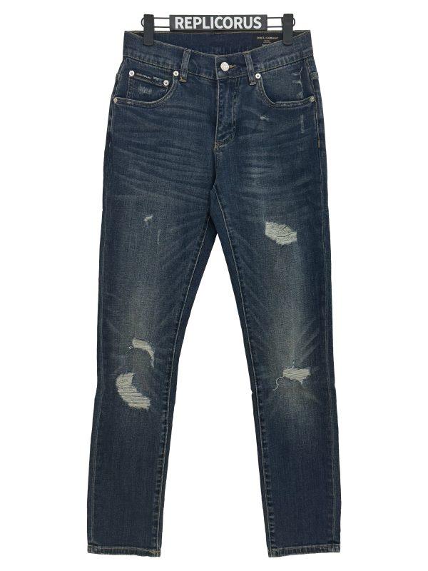 Dolce & Gabbana – Dark Blue Distressed Skinny Jeans