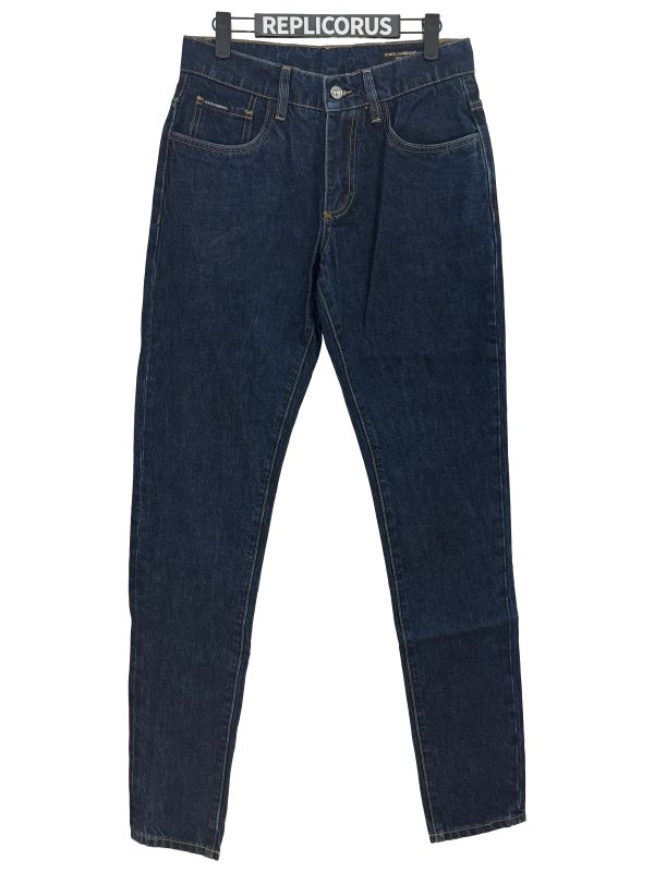 Dolce & Gabbana – Regular Blue Leather-Pocket Jeans