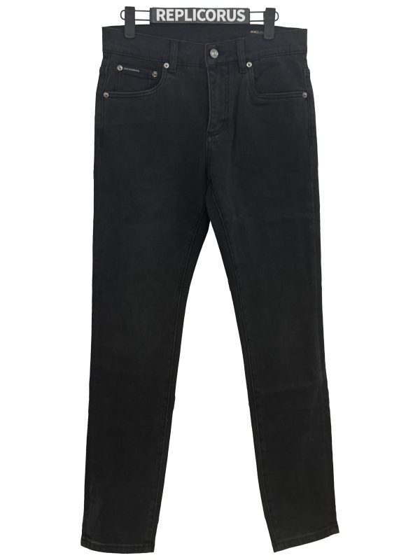 Dolce & Gabbana – Black Leather-Pocket Skinny Jeans