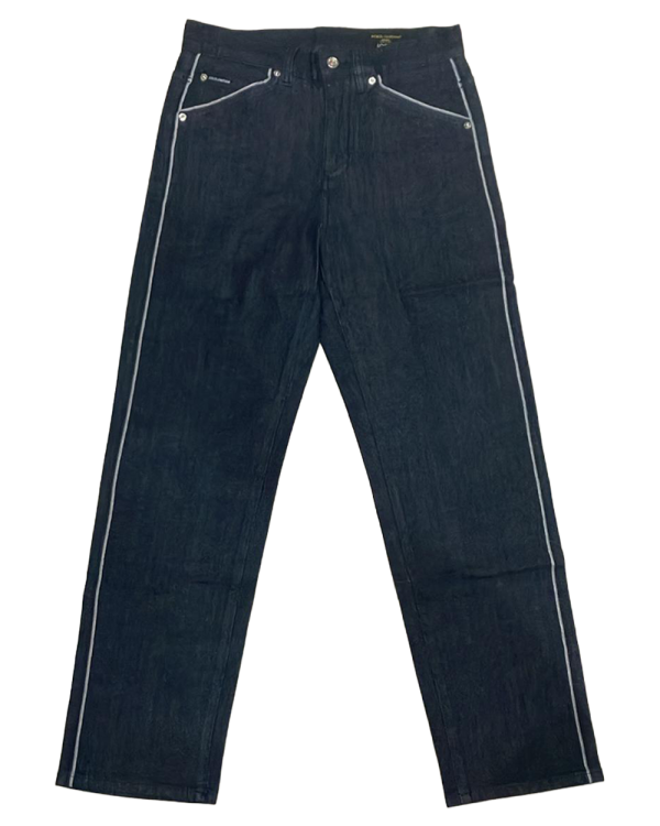 Dolce & Gabbana - Dark Indigo Loose-Fit Jeans with Silver Piping and Red Wire Accent