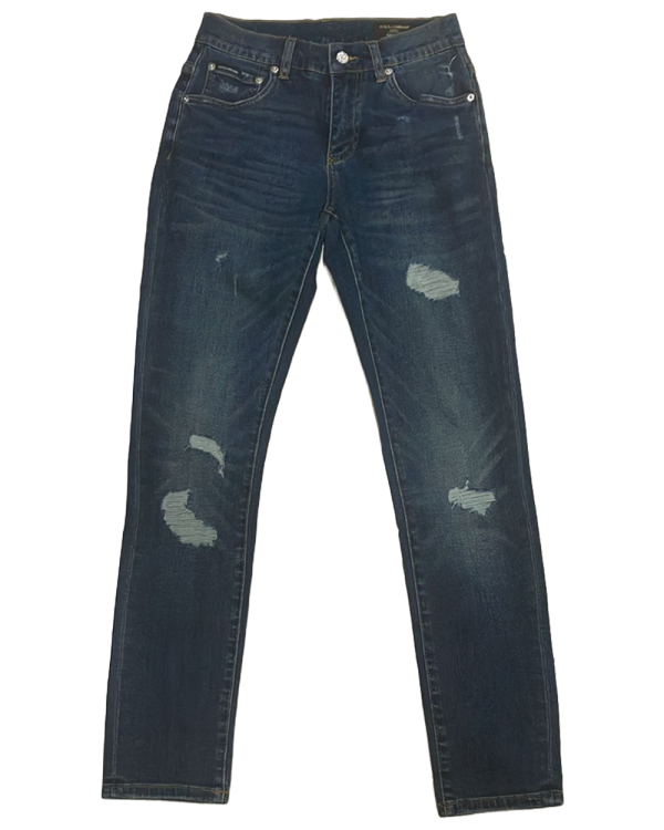 Dolce & Gabbana - Dark Blue Skinny Distressed Jeans with Metal Logo Plaque