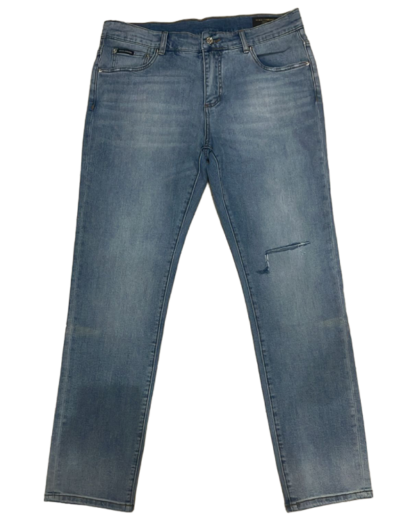Dolce & Gabbana - Light Blue Skinny Jeans with Knee Rip and Metal Logo Plaque