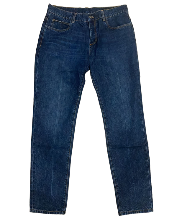 Dolce & Gabbana - Dark Blue Regular-Fit Jeans with Full Brown Leather Back Pocket