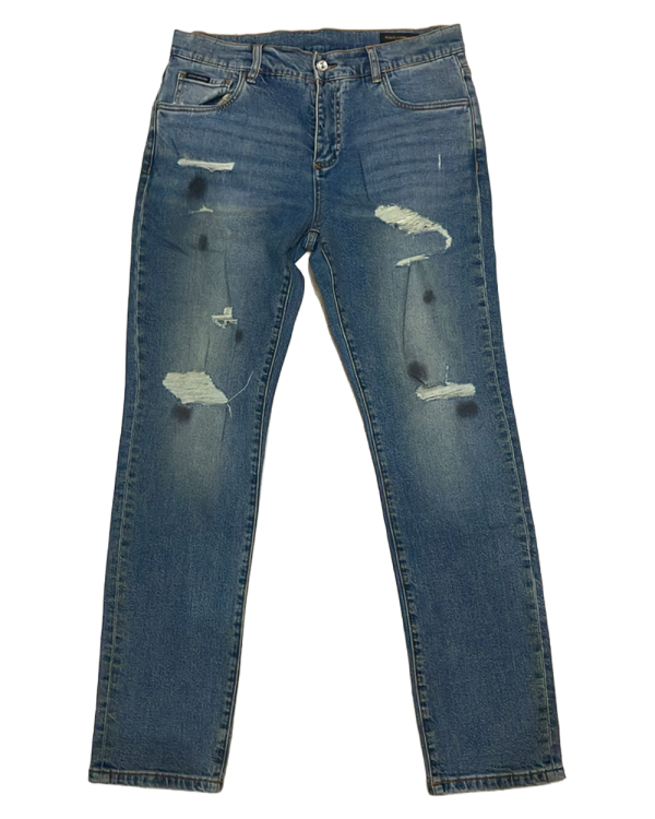 Dolce & Gabbana - Medium Wash Slim-Fit Distressed Jeans with Gold Logo Plaque