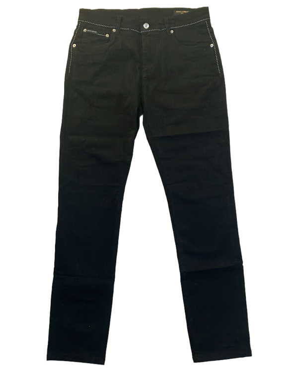 Dolce & Gabbana - Black Slim-Fit Jeans with White Stud Detailing and Metal Logo Plaque