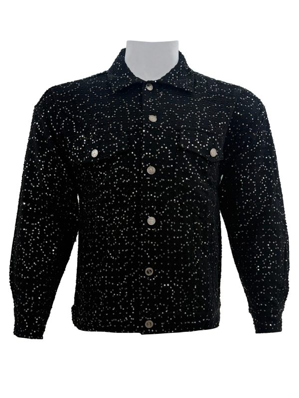 Yves Saint Laurent – Black Sequin-Embellished Denim Jacket